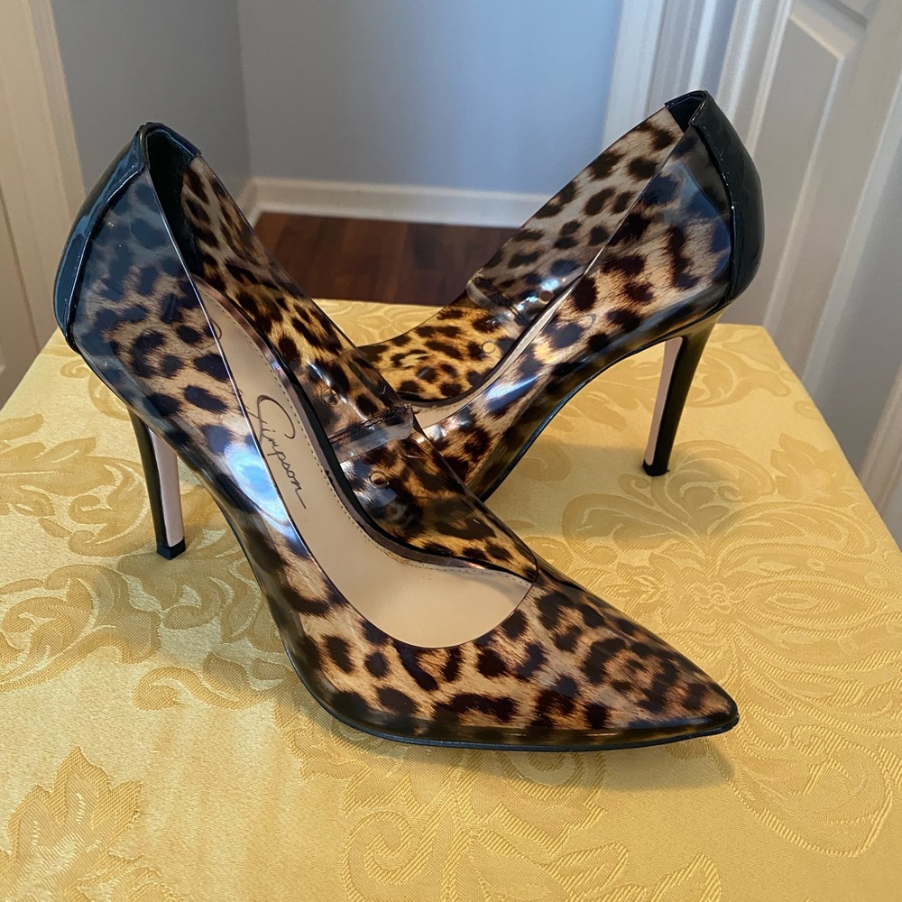 Jessica Simpson Leopard-Print Pointed Stiletto Heels in Black and Brown